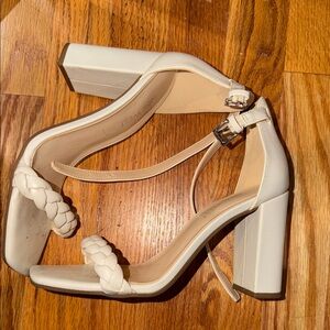 Nine West Cream Braided Block Heel Sandals
